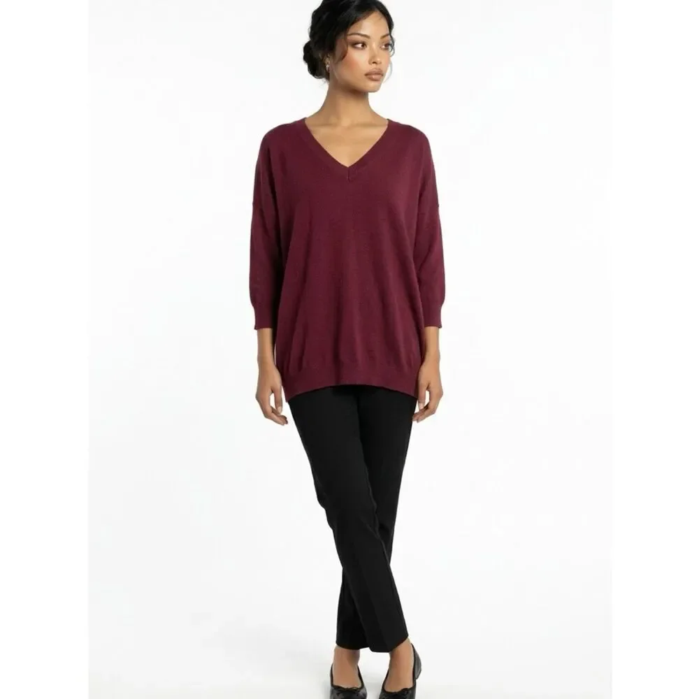 LULU’S | V-Neck Oversized Sweater Burgundy Women’s Size S/M